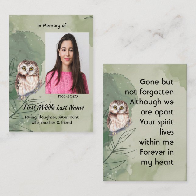 Tarjeta De Visita Memorial Keepsake Cute Owl Bird (Anverso / Reverso)