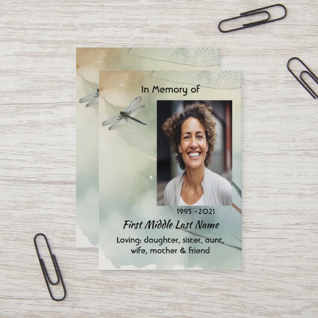Tarjeta De Visita  Memorial Keepsake Dragonfly Business (Anverso/Reverso In Situ)