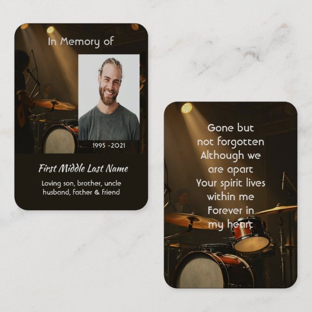 Tarjeta De Visita Memorial Keepsake Drummer Drums Band  (Anverso / Reverso)