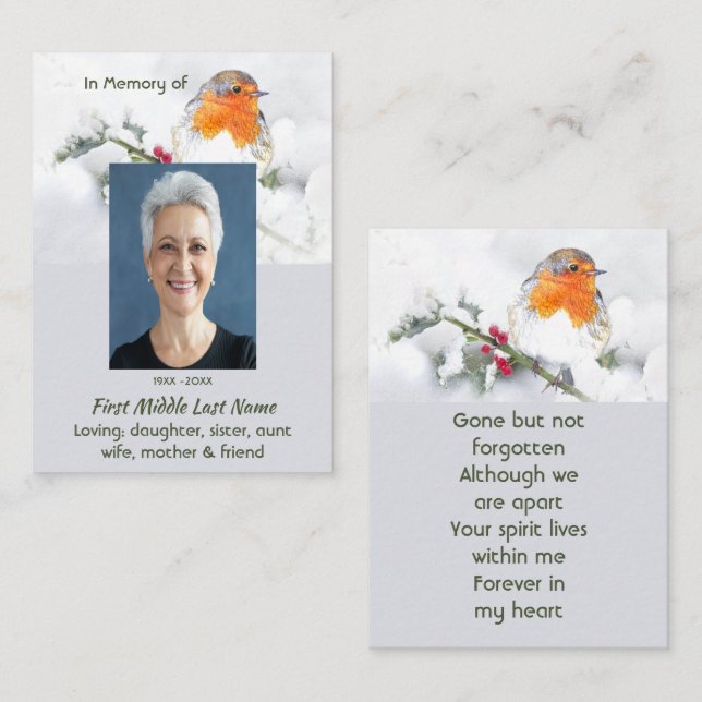 Tarjeta De Visita Memorial Keepsake English Robin Bird (Anverso / Reverso)