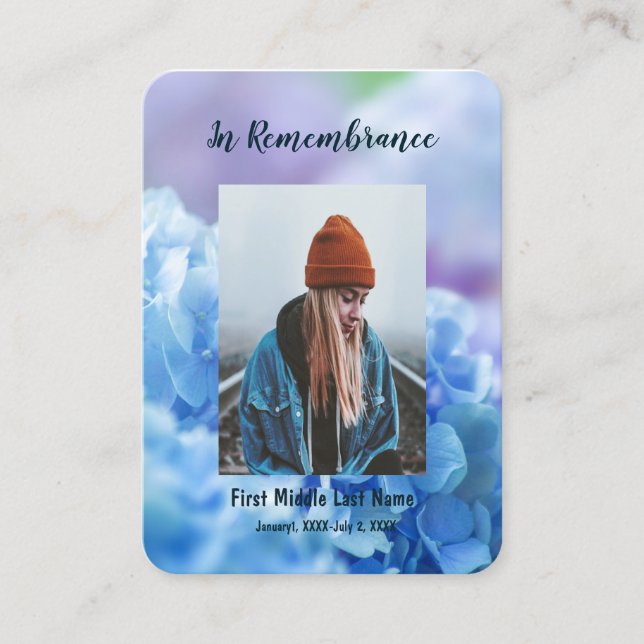 Tarjeta De Visita Memorial Keepsake Hydrangea Garden Flores (Anverso)