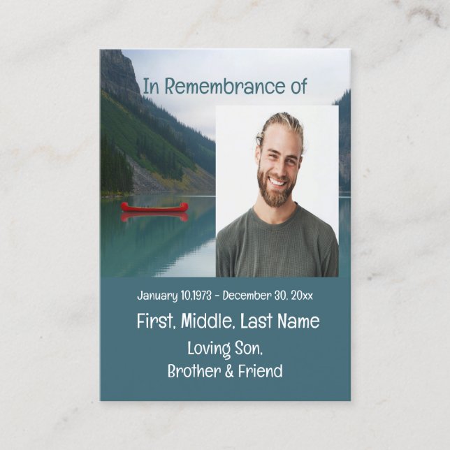 Tarjeta De Visita Memorial Keepsake Lake Red Canoe Wilderness (Anverso)
