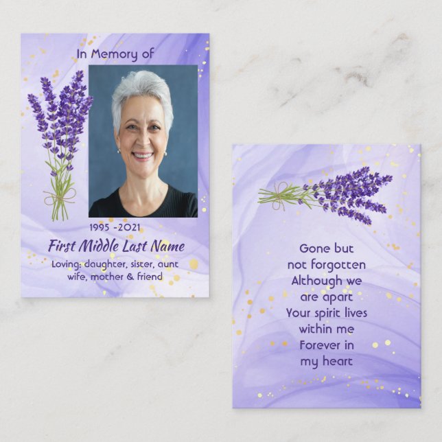 Tarjeta De Visita Memorial Keepsake Lavender Garden Flower (Anverso / Reverso)