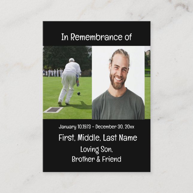 Tarjeta De Visita Memorial Keepsake Lawn Bowling (Anverso)