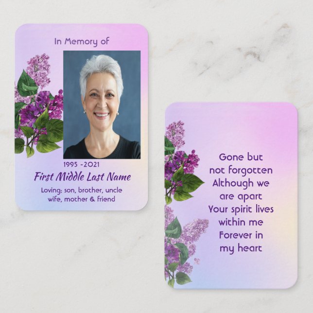 Tarjeta De Visita Memorial Keepsake Lilac Garden Flower  (Anverso / Reverso)