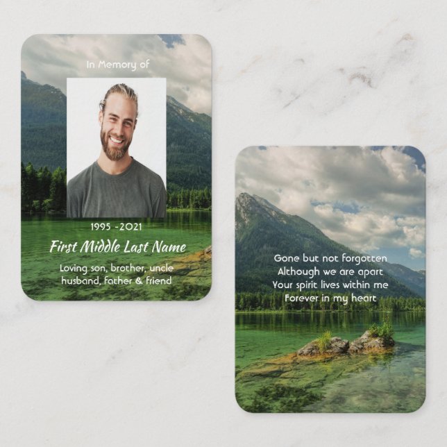 Tarjeta De Visita Memorial Keepsake Mountain Lake Landscape  (Anverso / Reverso)