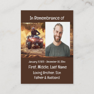 Tarjeta De Visita Memorial Keepsake Quad Dirt Motor Bike