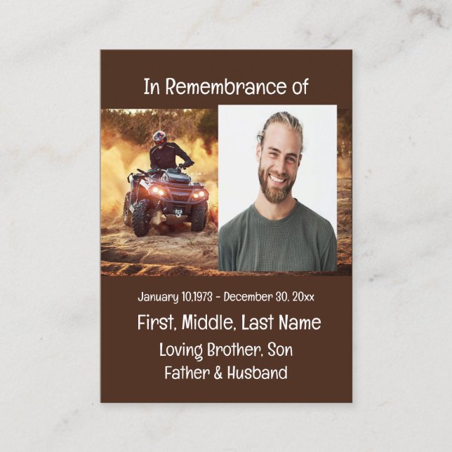 Tarjeta De Visita Memorial Keepsake Quad Dirt Motor Bike (Anverso)