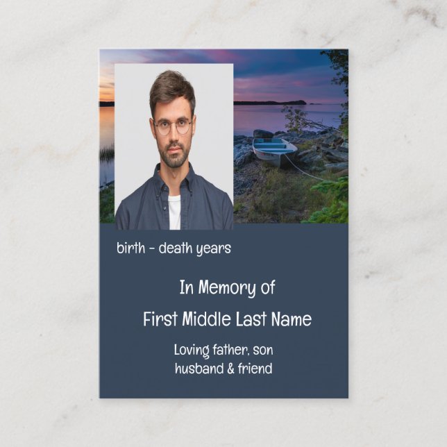 Tarjeta De Visita Memorial Keepsake Sunset Ocean Bote (Anverso)