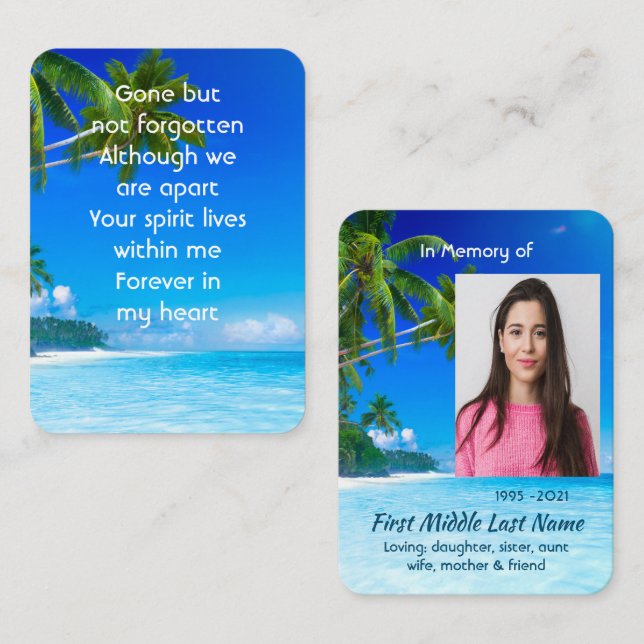 Tarjeta De Visita Memorial Keepsake Tropical Beach Exotic (Anverso / Reverso)