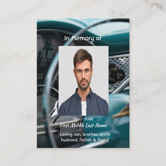 Tarjeta De Visita Memorial Keepsake Vehículos de autos antiguos (Anverso)