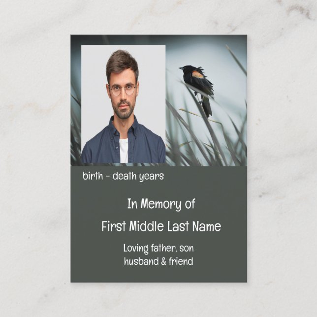 Tarjeta De Visita Memorial Keepsake Wetlands Marsh Blackbird (Anverso)