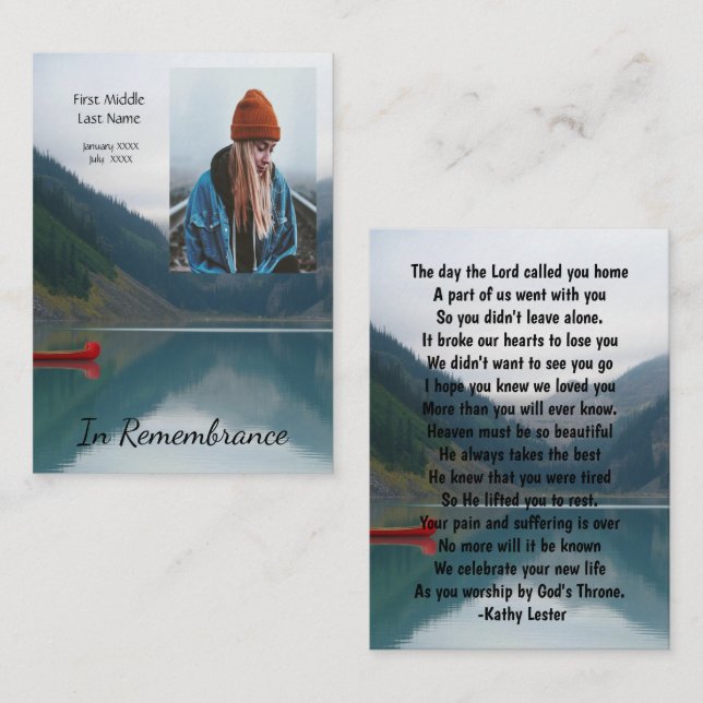 Tarjeta De Visita Memorial Keepsake Wilderness Lake Canoe (Anverso / Reverso)