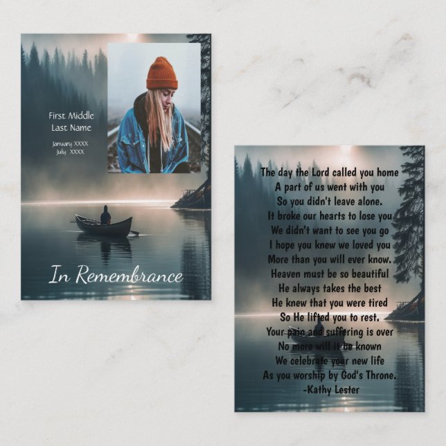 Tarjeta De Visita Memorial Keepsake Wilderness Lake Canoe (Anverso / Reverso)