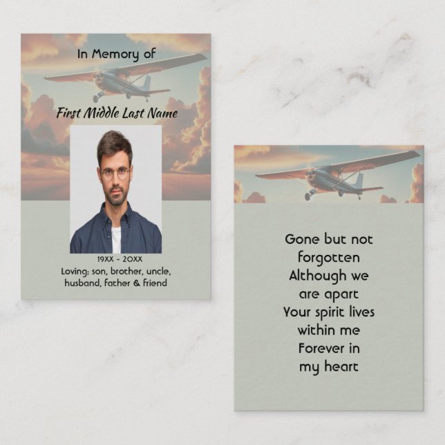 Tarjeta De Visita  Memorial Keepsakes Pilot Airplane Sunset (Anverso / Reverso)
