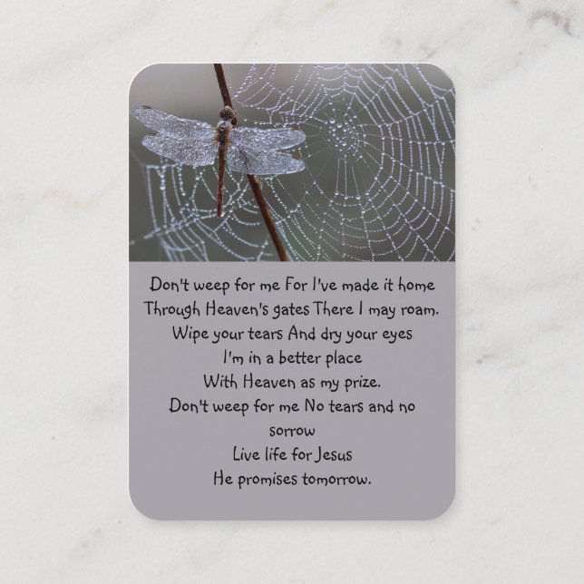 Tarjeta De Visita Memorial Memorial Memorial Dragonfly Spider Web (Reverso)