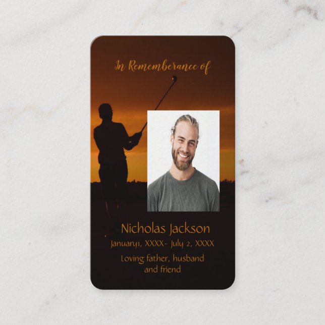 Tarjeta De Visita Memorial Memory Card Golf Golfer Golfing (Anverso)