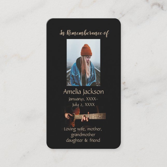 Tarjeta De Visita Memorial Memory Card Music Guitar  (Anverso)