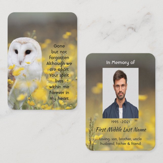 Tarjeta De Visita  Memorial Photo Barn Owl Bird  (Anverso / Reverso)