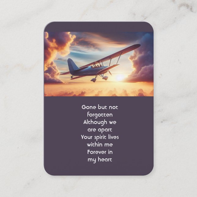 Tarjeta De Visita Memorial Photo Pilot Airplane Flying Sunset (Anverso)