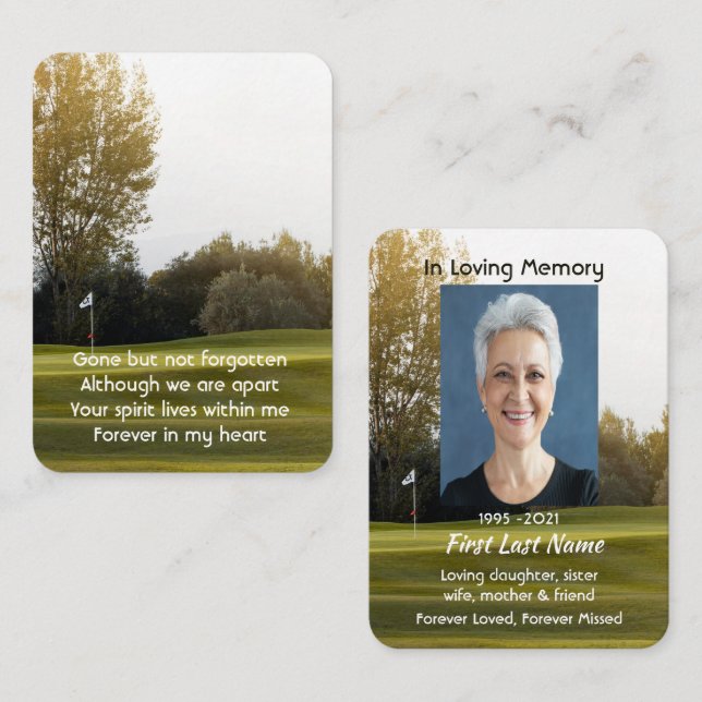 Tarjeta De Visita Memorial Photo Poem Golf Course Golfer Golf (Anverso / Reverso)