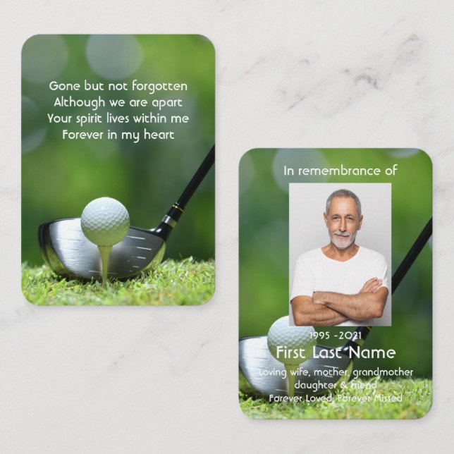 Tarjeta De Visita Memorial Photo Prayer Golf Course Golf Course Golf (Anverso / Reverso)