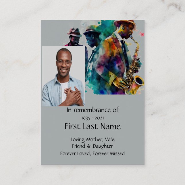 Tarjeta De Visita Memorial Photo Prayer Jazz Band Music (Reverso)