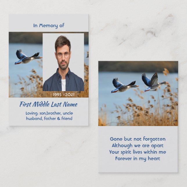 Tarjeta De Visita Memorial Photo Prayer Lake Geese Birds (Anverso / Reverso)