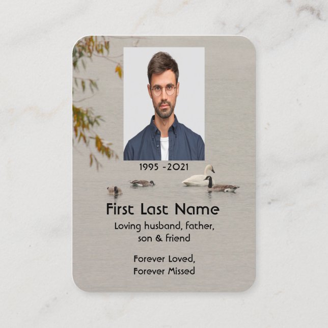 Tarjeta De Visita Memorial Photo Prayer Lake Pond Park Geese Swam (Reverso)