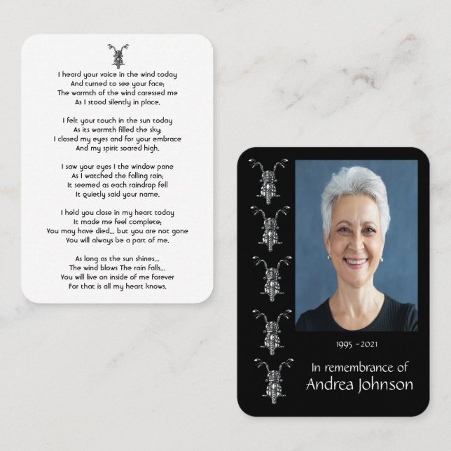 Tarjeta De Visita Memorial Photo Prayer Motorcycle Biker Business C (Anverso / Reverso)