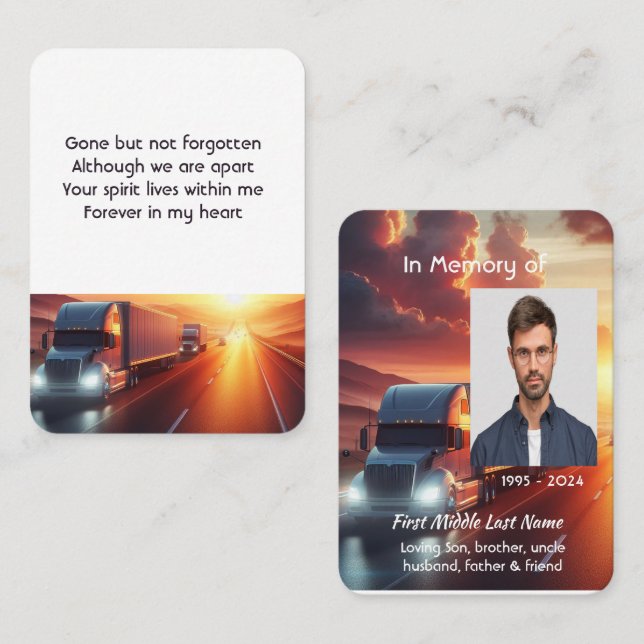 Tarjeta De Visita Memorial Photo Prayer Semi-Truck Tractor-trailer  (Anverso / Reverso)
