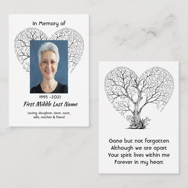 Tarjeta De Visita Memorial Photo Tree of Life Heart Love  (Anverso / Reverso)