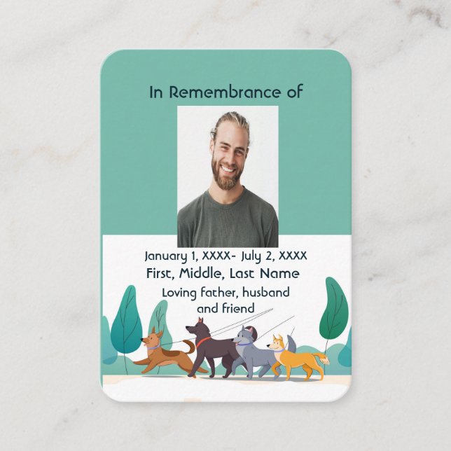 Tarjeta De Visita Memorial Pocket Card Dog Walker (Anverso)