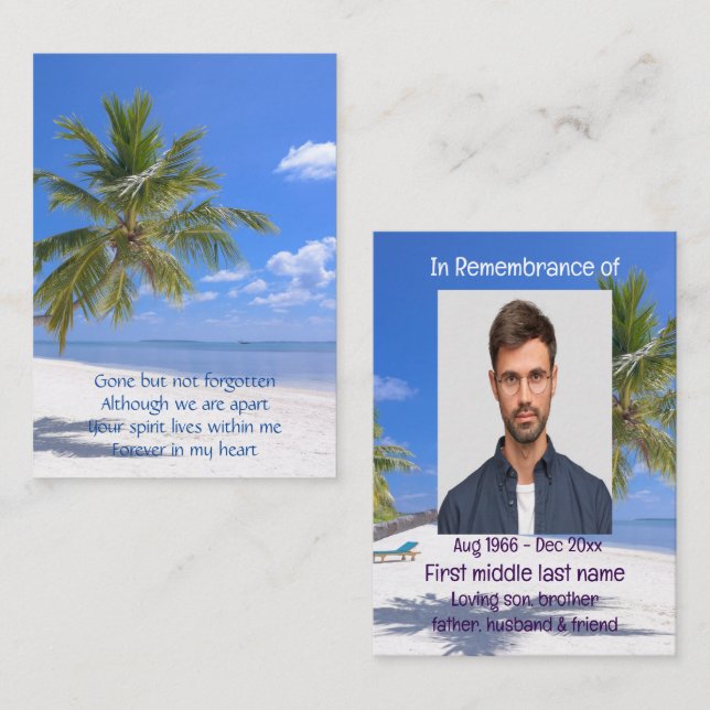 Tarjeta De Visita Memorial Pocket Keepsake Tropical Beach Paradise (Anverso / Reverso)