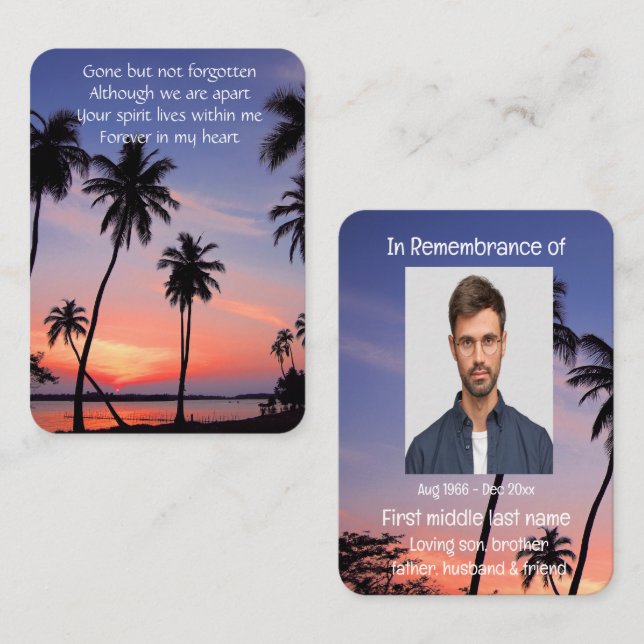 Tarjeta De Visita Memorial Pocket Keepsake Tropical Beach Paradise (Anverso / Reverso)