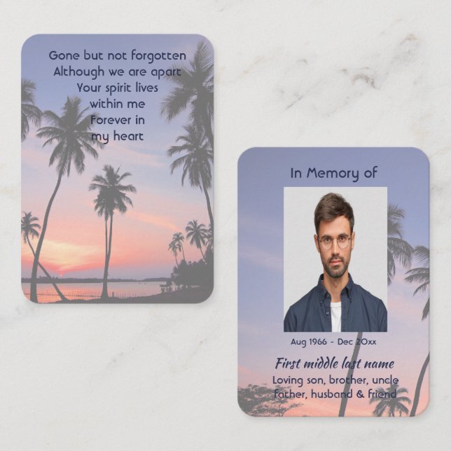 Tarjeta De Visita Memorial Pocket Keepsake Tropical Beach Paradise  (Anverso / Reverso)