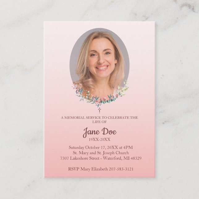 Tarjeta De Visita Memorial Service Design for Dear Ones Funeral (Anverso)