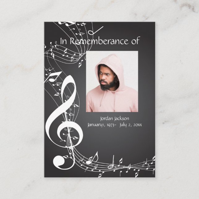 Tarjeta De Visita Memorial Service Music Notes Keepsake Business Ca (Anverso)