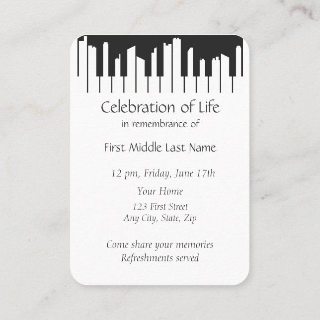 Tarjeta De Visita Memorial Service Piano Paisaje Musical (Reverso)