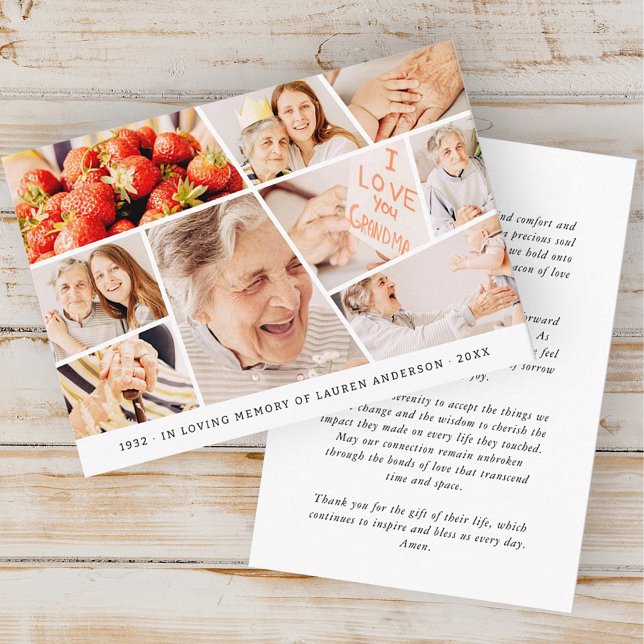 Tarjeta De Visita Memorial Simple Moderno 9 Fotos Oración (Subido por el creador)