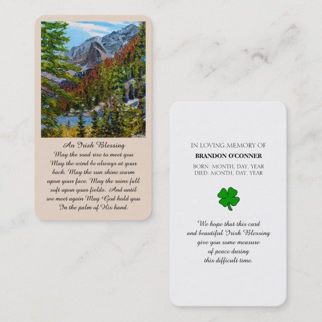 Tarjeta De Visita Memorial Sympathy Irish Blessing Card (Anverso / Reverso)