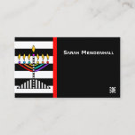 Tarjeta De Visita Menorah moderna<br><div class="desc">Esta llamativa tarjeta de visita incluye una colorida menorah iluminada sobre audaces rayas en blanco y negro. El lado opuesto está coordinado. ~ karyn</div>
