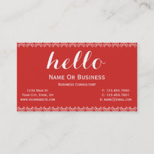 Tarjeta De Visita Mensaje de bienvenida único en rojo y blanco tomat