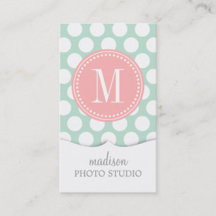 Tarjeta De Visita Menta elegante y puntos grandes rosados de Rubor