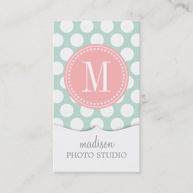 Tarjeta De Visita Menta elegante y puntos grandes rosados de Rubor (Anverso)