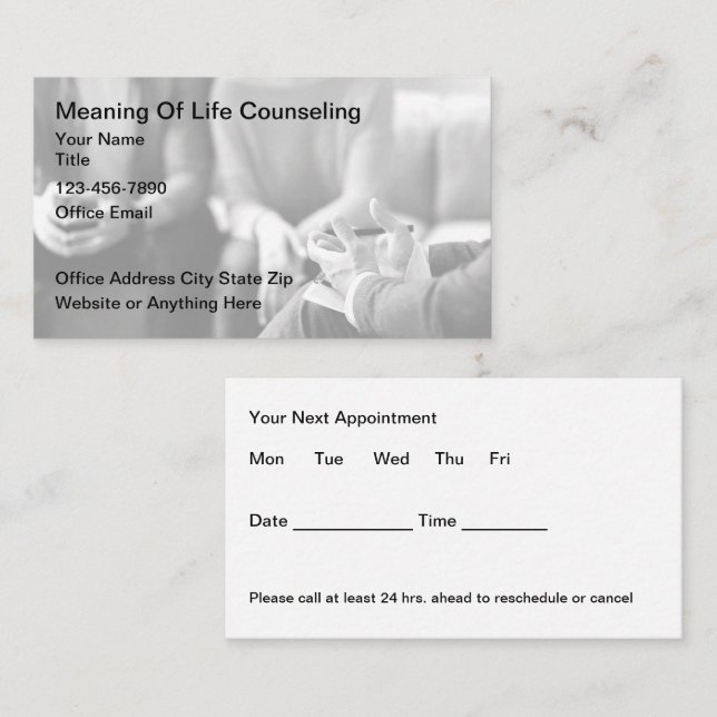Tarjeta De Visita Mental Health Counseling Psychotherapy Appointment (Anverso / Reverso)