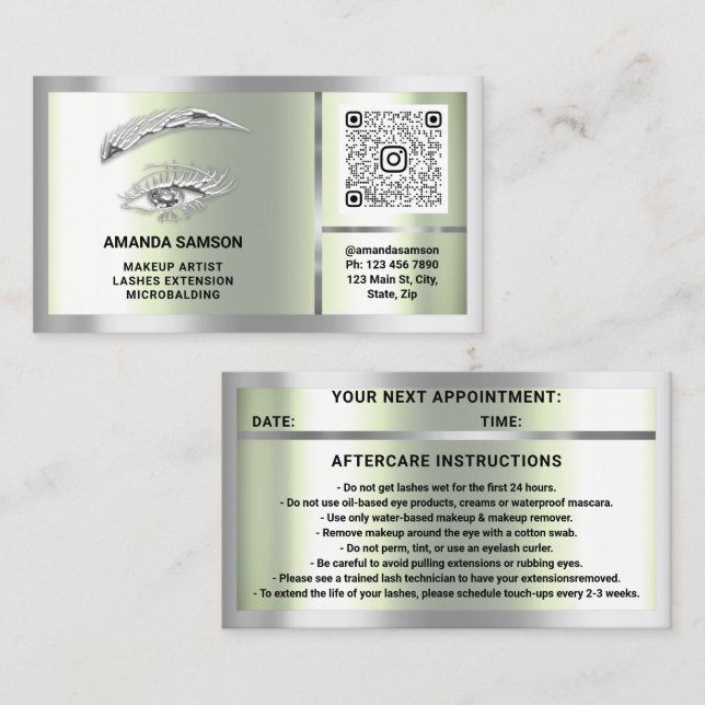 Tarjeta De Visita Mentina de plata de cuidado posterior con microbla (Anverso / Reverso)