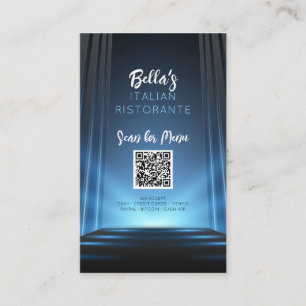 Tarjeta De Visita Menú Azul pizarra Restaurante QR Código Rótulo de 