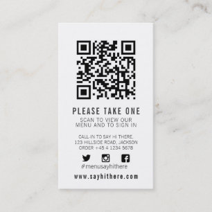 Tarjeta De Visita Menú de código Qr exploración blanco negro simple