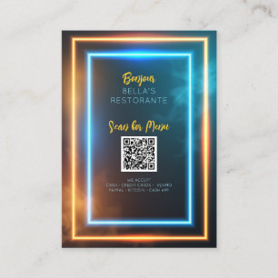 Tarjeta De Visita Menú Neon Gslow Restaurant Rótulo de tabla de códi